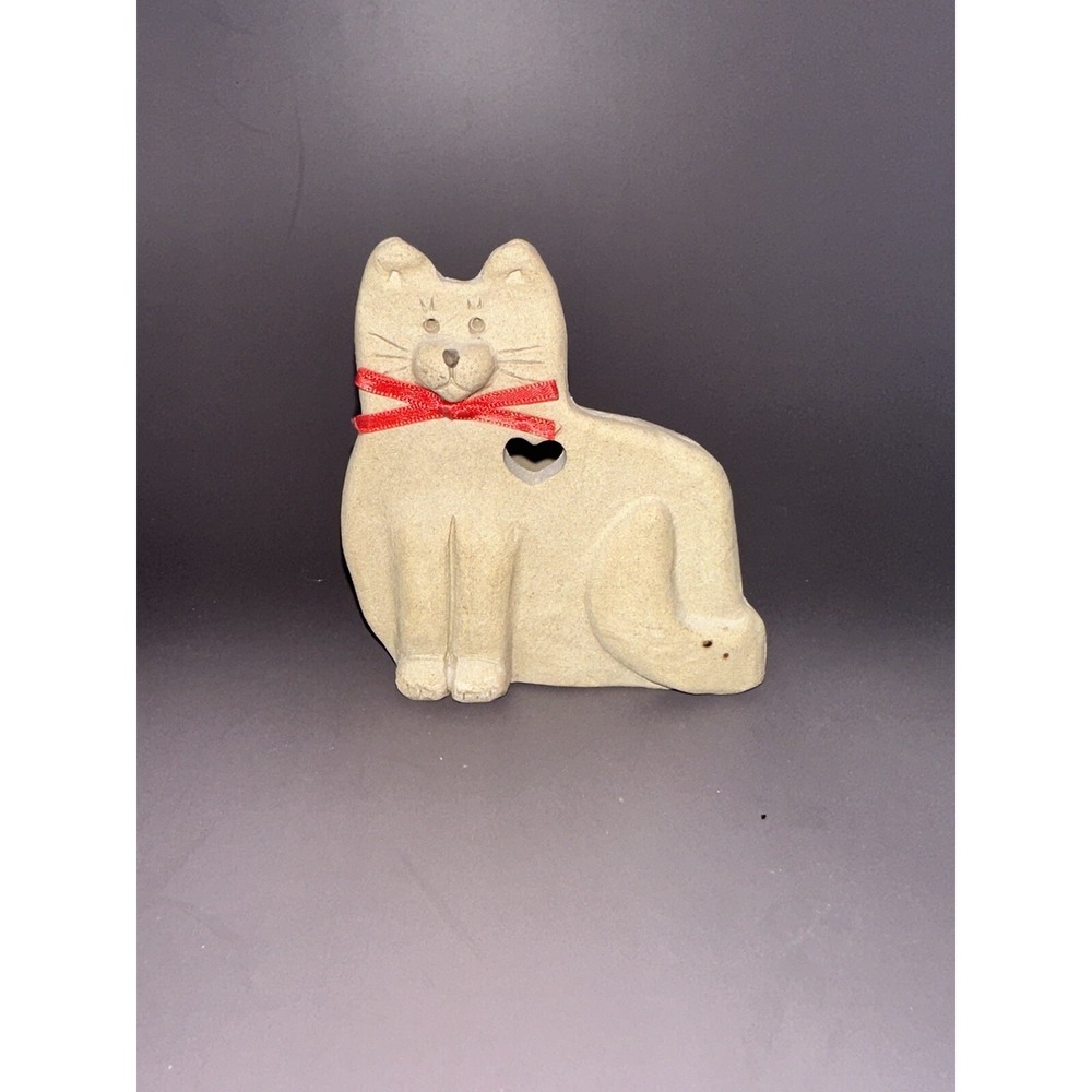 Vintage Olympic Pottery Cat Candle Tea light Holder Feline Kitten Cut Out Heart